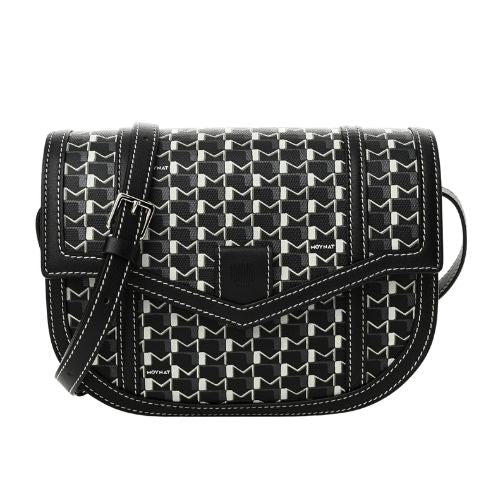 Moynat Grained Calfskin Canvas M Besace Bag Black White