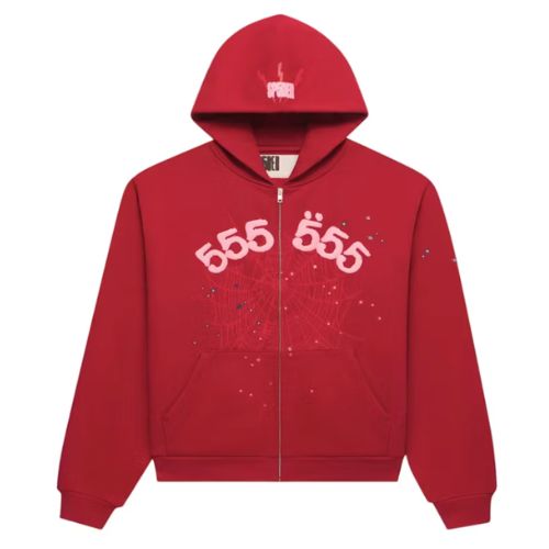 Sp5der Angel Number Zip Hoodie Merlot