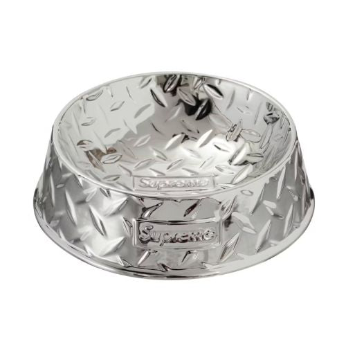 Supreme Diamond Plate Dog Bowl Silver