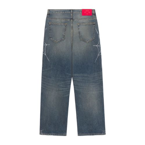Sp5der Rhinestone Web Denim Jeans Indigo
