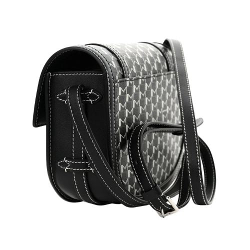 Moynat Grained Calfskin Canvas M Besace Bag Black White