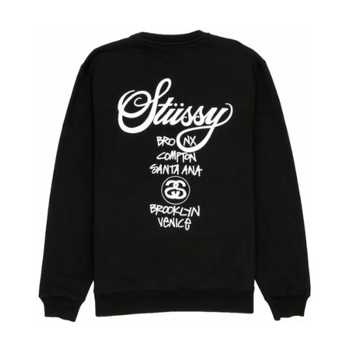 Stüssy World Tour Black Crew Neck