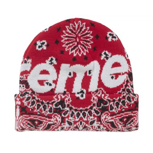 Supreme Bandana Big Logo Beanie Red