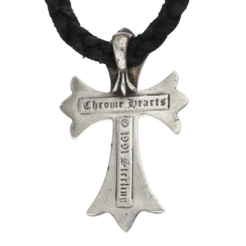 Chrome Hearts Small Cross Pendant Leather Braid Necklace