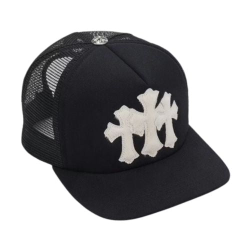 Chrome Hearts White Cemetery Cross CH Trucker Hat Black