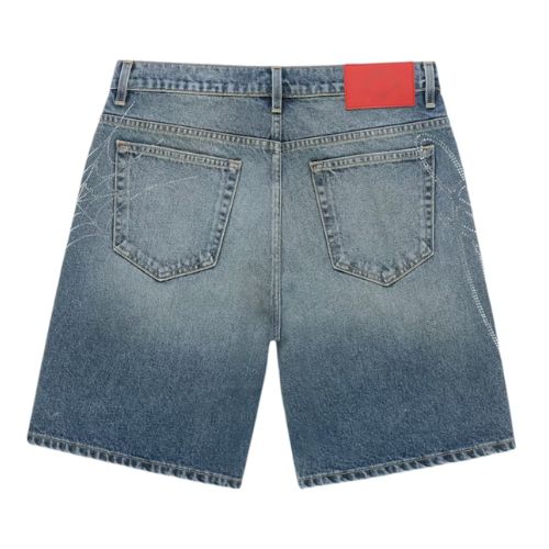 Sp5der Rhinestone Web Denim Short Indigo