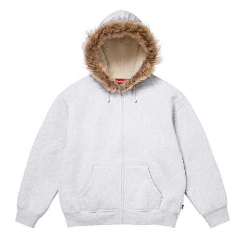 Supreme Faux Fur Zip Up Hooded Sweatshirt Heather Grey