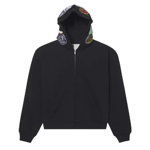 Sp5der Patchwork Zip Hoodie Black