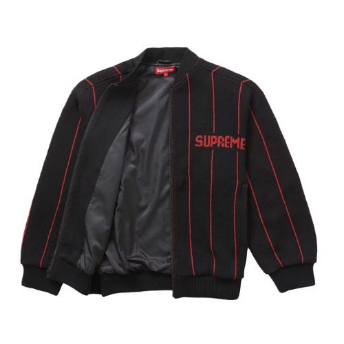 Supreme Pinstripe Varsity Zip Up Sweater Black