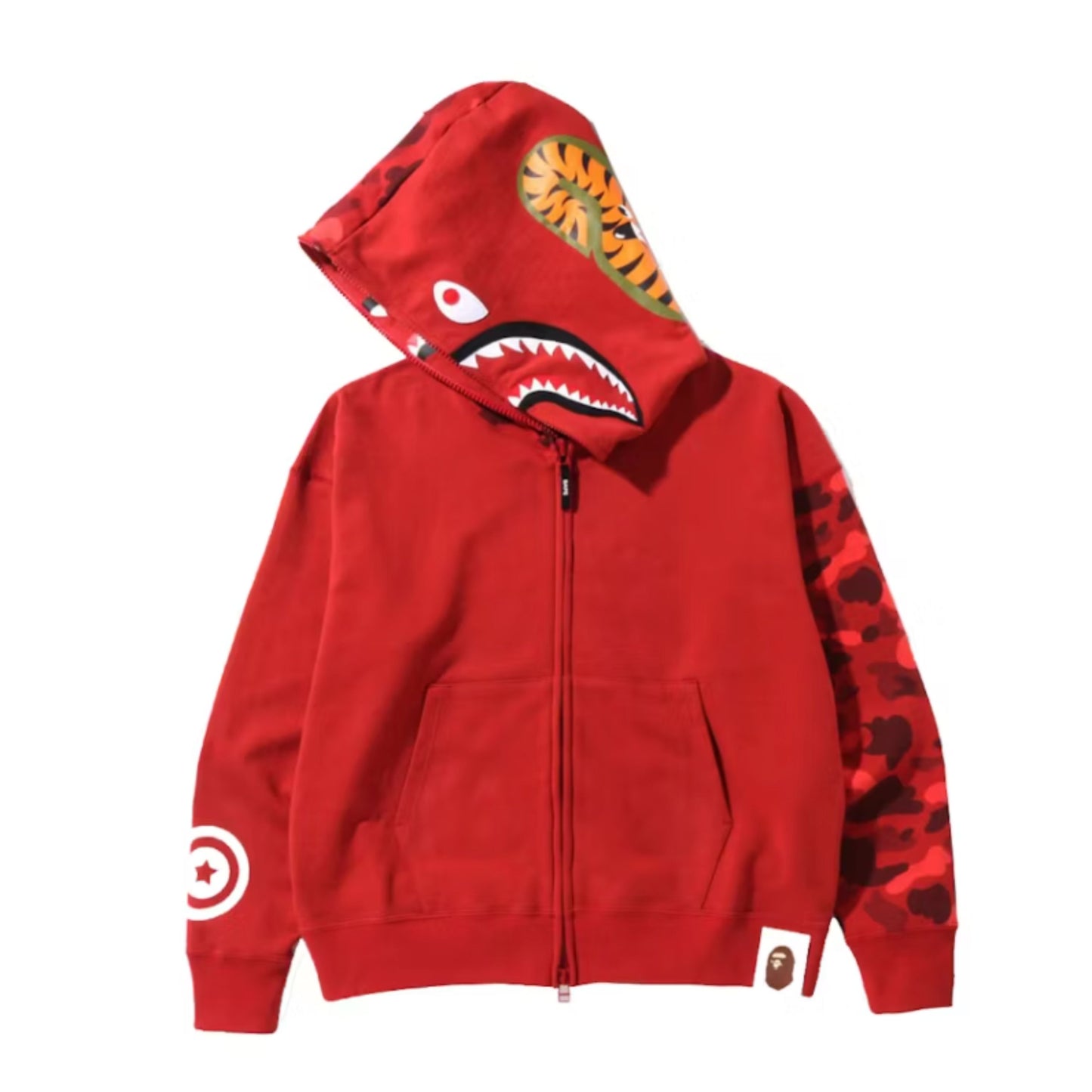 BAPE Camuflaje Giant Shark Hoodie Loose Fit Full Zip Red