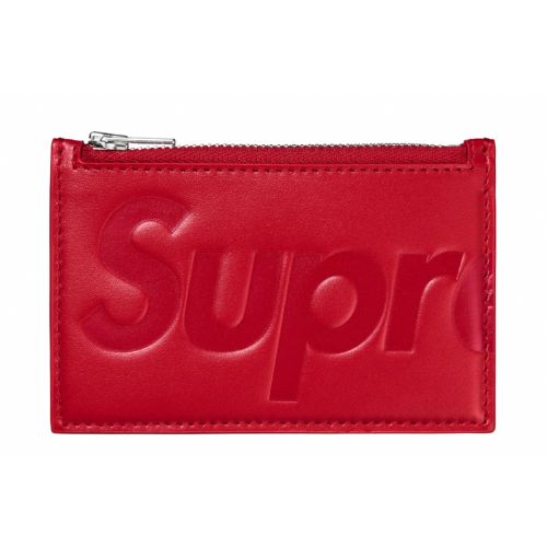Supreme Leather Zip Card Holder Red