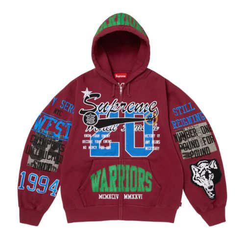 Supreme Warriors Applique Zip Up Hoodie Burgundy