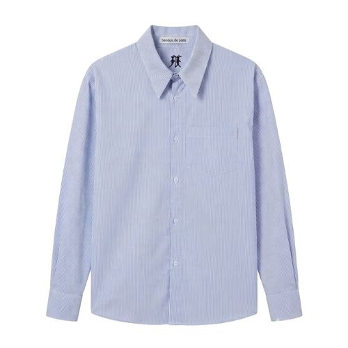 bandeja de plata camisa de vestir azul
