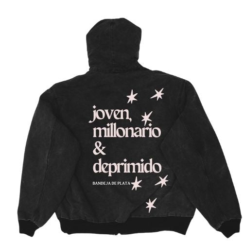 bandeja de plata Chamarra Zip Up Hoodie "joven, millonario & deprimido) Black