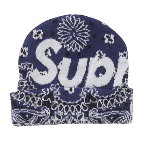 Supreme Bandana Big Logo Beanie Blue