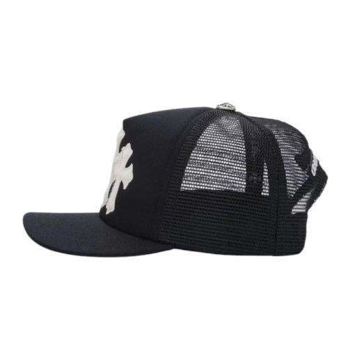 Chrome Hearts White Cemetery Cross CH Trucker Hat Black
