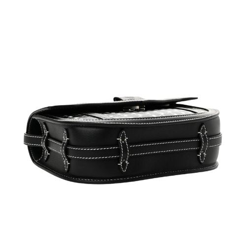 Moynat Grained Calfskin Canvas M Besace Bag Black White