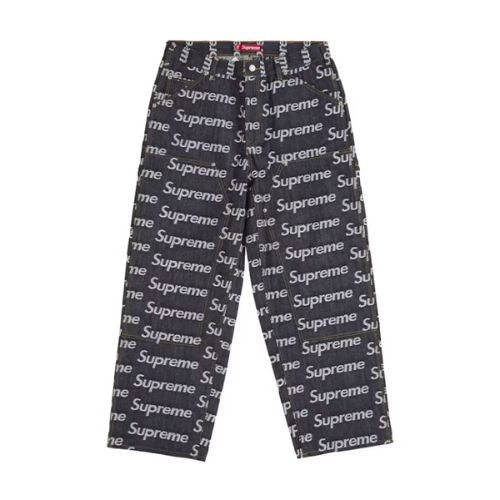 Supreme Jacquard Logos Double Knee Denim Painter Jean Rigid Indigo