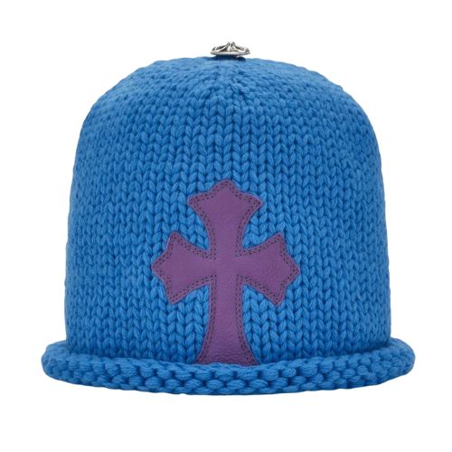 Chrome Hearts Leather Cross Patch Knit Beanie Blue/Purple