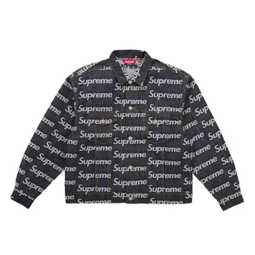 Supreme Jacquard Logos Denim Jacket Rigid Indigo