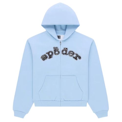 Sp5der Mixed Stone Og Logo Zip Hoodie Rock Blue