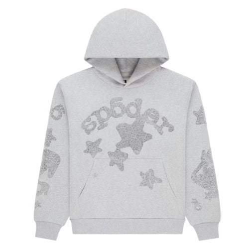 Sp5der Rhinestone Beluga Hoodie Heather Grey