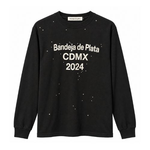 bandeja de plata playera manga larga brillos negra