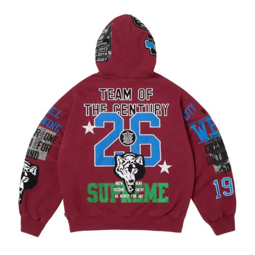 Supreme Warriors Applique Zip Up Hoodie Burgundy