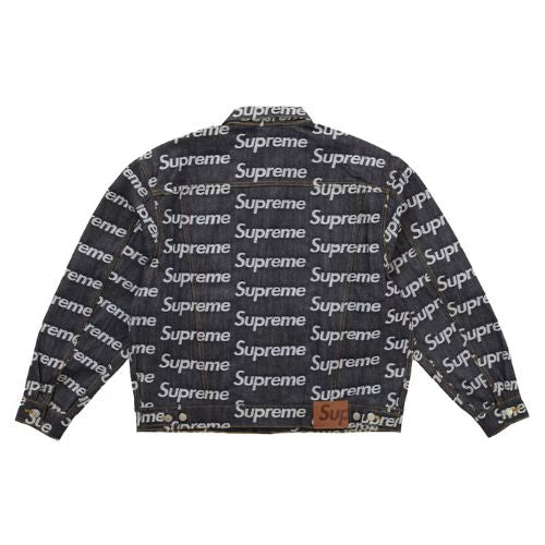 Supreme Jacquard Logos Denim Jacket Rigid Indigo