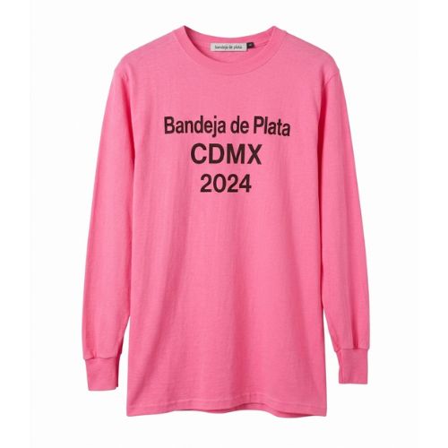 bandeja de plata playera manga larga logo rosa