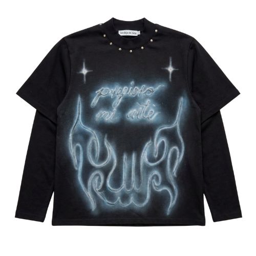 bandeja de plata doble manga t-shirt negra ft. mango