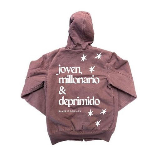 bandeja de plata Chamarra Zip Up Hoodie "joven, millonario & deprimido" Ciruela