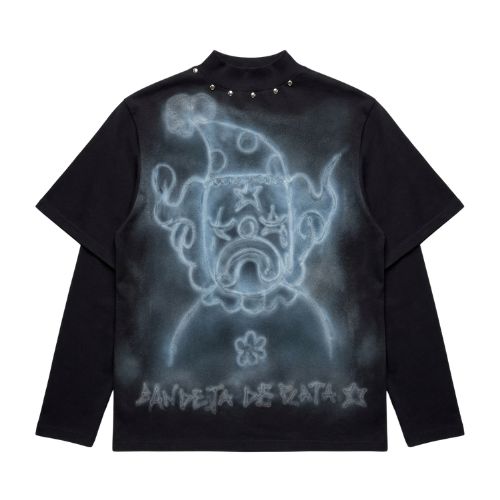 bandeja de plata doble manga t-shirt negra ft. mango