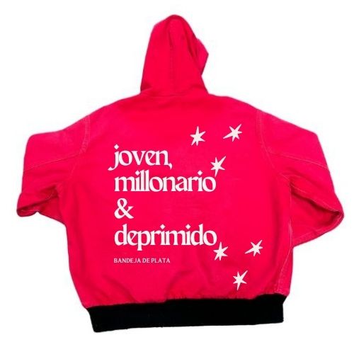 bandeja de plata Chamarra Zip Up Hoodie "joven, millonario & deprimido) Washed Red