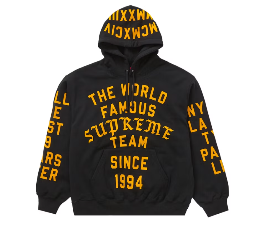 Supreme Team Flocked Hooded Sweatshirt Black