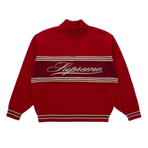Supreme Script Stripe Half Zip Sweater Red