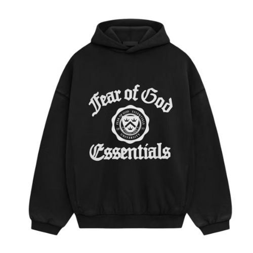 Fear of God Essentials Heavy Fleece Vintage Shrunken Black Hoodie
