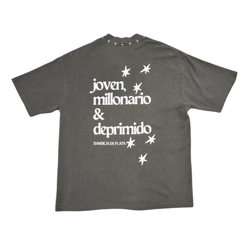 bandeja de plata "Joven Millonario & Deprimido" Tee Ash Grey