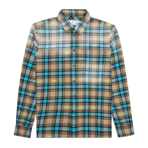 Off-White Helvet Pattern Check Flannel Skate Shirt Camel